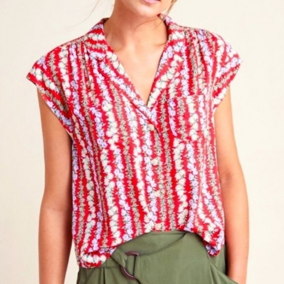 Anthropologie Tops - Anthropologie Conversations 49 of 52 Limited Edition Red Floral Blouse S